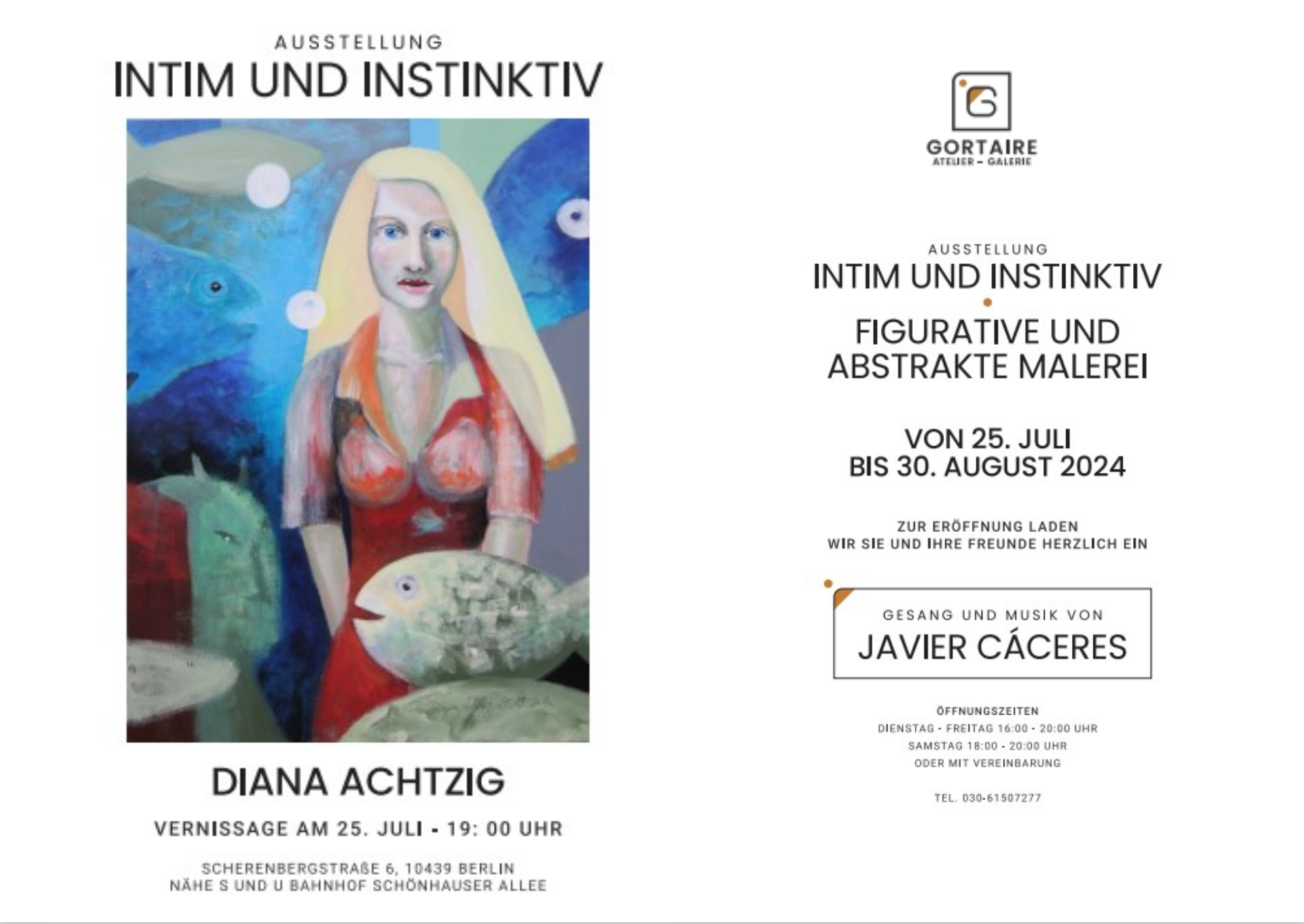 Die Gortaire Galerie im Prenzlauer Berg eröffnet mit der Ausstellung „Intim und instinktiv – figurative und abstrakte Malerei“ am Donnerstag, den 25. Juli 2024, um 19 Uhr, eine faszinierende Retrospektive der Künstlerin Diana Achtzig. Diese Einzelausstellung vereint in einzigartiger Weise abstrakte und gegenständliche Kunst und bietet damit einen tiefen Einblick in das vielfältige Werk einer der renommiertesten Malerinnen des deutschsprachigen Raums.